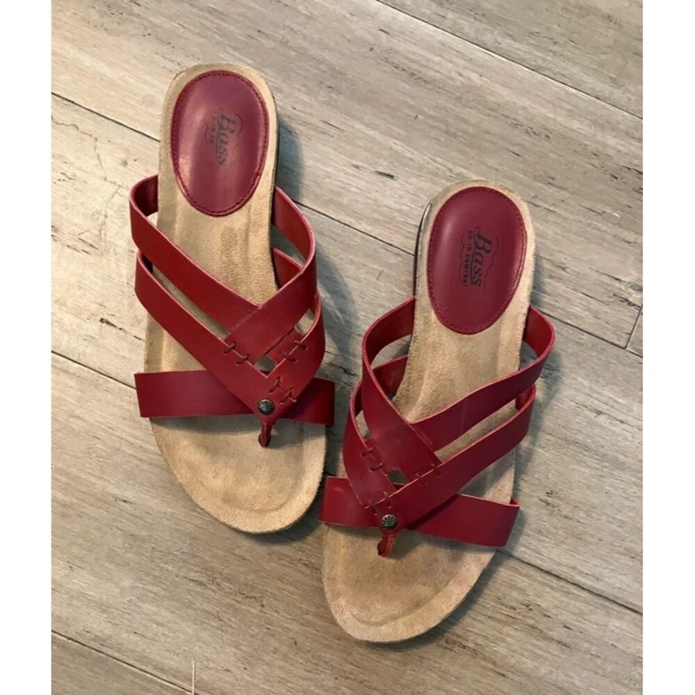 Bass red leather slide cross strap women’s sandals size 6.5